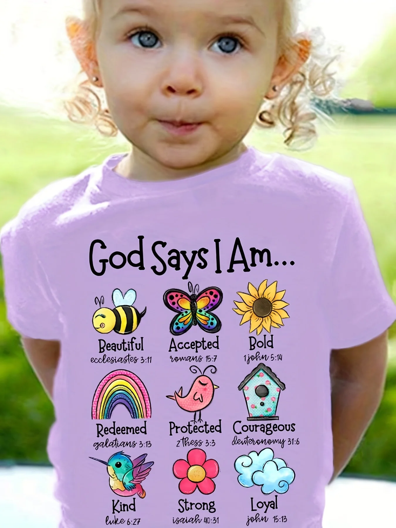 God Says I\'m a Flower Critter Graphic Girls Creative Cotton T-Shirt Casual Comfortable Short Sleeve T-Shirt Kids Summer Tops