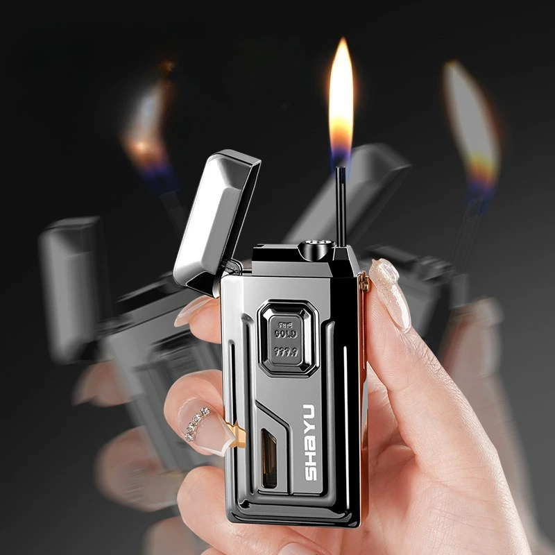 

Выдвижное зажигание с пламенем, ветрозащитные надувные зажигалки, мужские гаджеты зажигания, аксессуары для сигарет, подарок, оптовая продажа