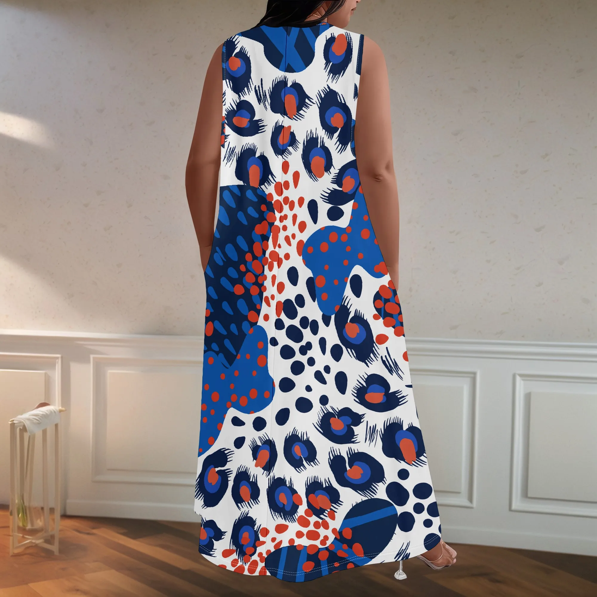 Abito estivo da donna taglie forti stampato stile africano senza maniche con scollo a V rotondo abito ampio e casual