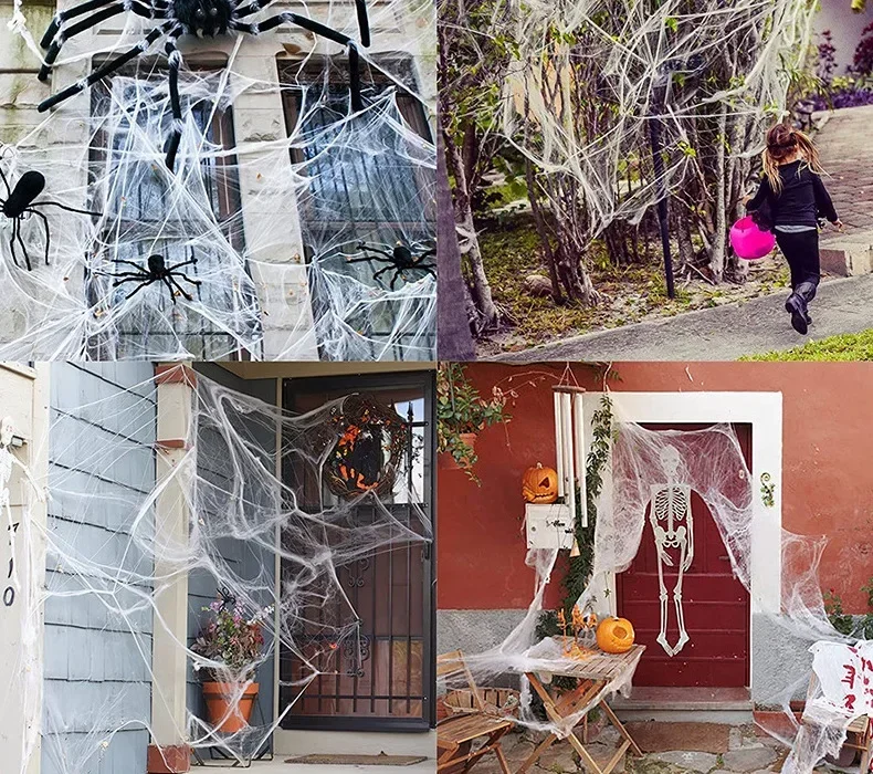 Artificial spider web elastic spider web horror party decoration bar haunted house Halloween scene props Halloween decoration