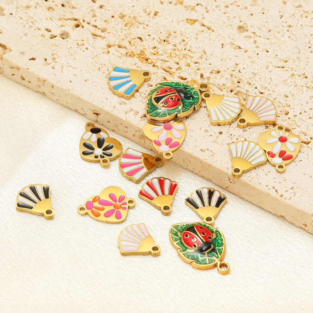 5 Stück Edelstahl-Emaille-Marienkäfer-Muschel-Anhänger Herz-Verbinder Schmuck für DIY-Halsketten, Anhänger, Armbänder und Ohrringe – Detail 6