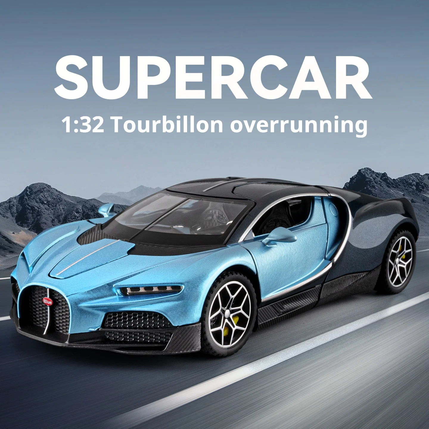 1:32 Bugatti Tourbillon Two-Tone Alloy Diecast Model, Sound Light Pull Back Simulation Collectible Trendy Toy Car Gift for boys