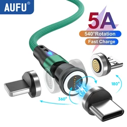 AUFU 540 Rotate Magnetic USB Cable 5A Fast Charging Micro USB Type C Cable For iPhone Xiaomi Magnet Charger Phone Data Wire Cord