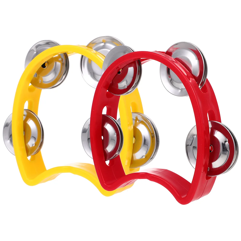 

2 Pcs Bell Ring Yellow and Red Tambourine Toys Sports for Preschoolers Percussion Instruments Plastic Musical Party Props