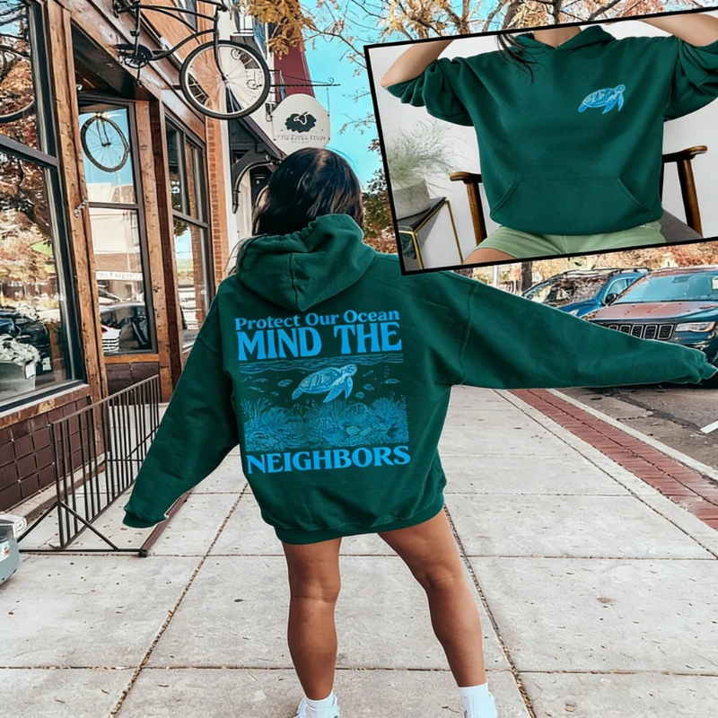 

Зимняя толстовка с длинными рукавами Protect Our Oceans Words on Back или пляжная одинаковая толстовка с капюшоном Terest Turtle, эстетические свитера для женщин