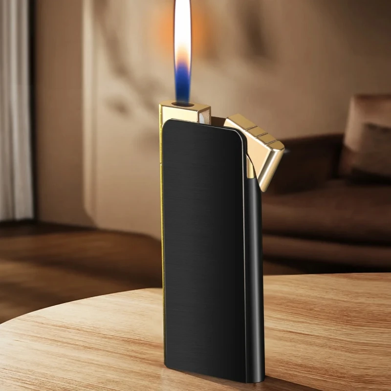 Ultra Thin and Slim Metal Inflatable Open Flame Lighter with One Click Ignition Compact and Portable Fashionable Men's Gift