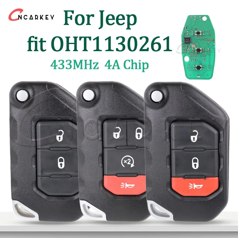 fit Jeep Wrangler Rubicon Gladiator JK JL 2018 433MHz 4A Flip Remote Key SIP22 Uncut Car Fob Battery 2/3/4 Buttons OHT1130261