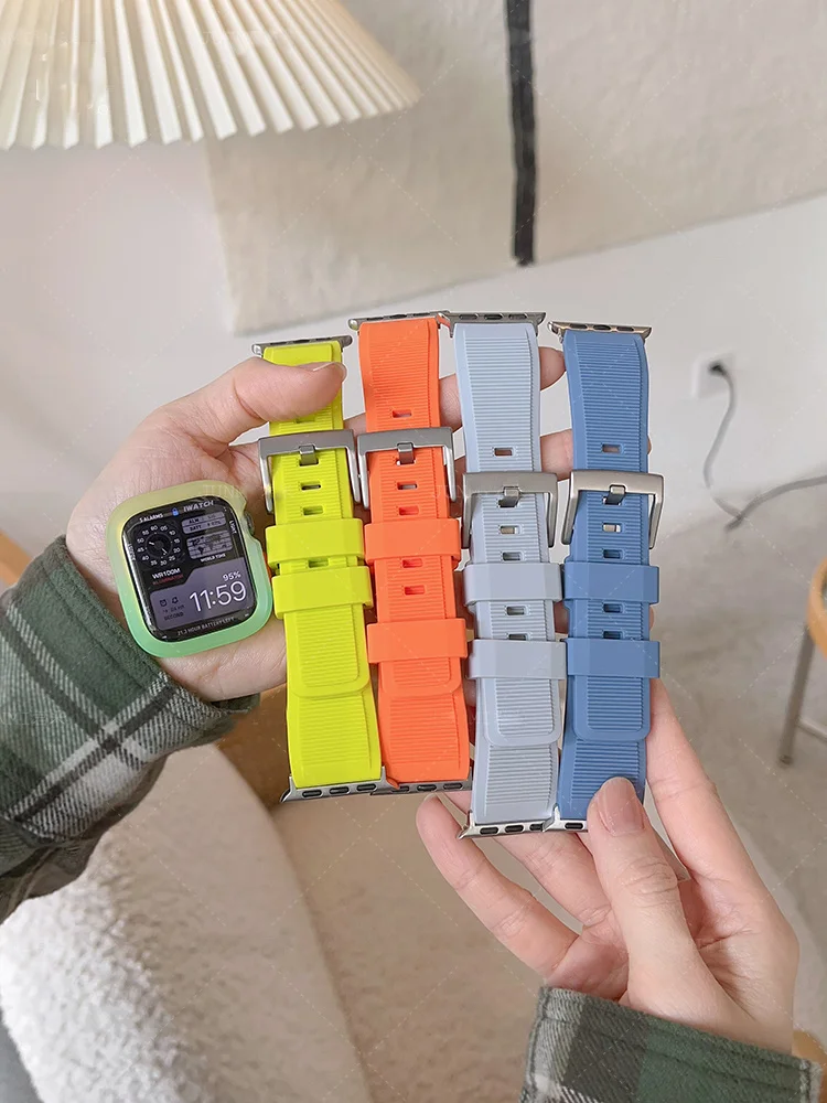 New Sports Silicone Strap + Gradual Change Case For Apple Watch Band Ultra2 49mm 45 44 42 Correa Band For Iwatch Series 9 8 SE 7