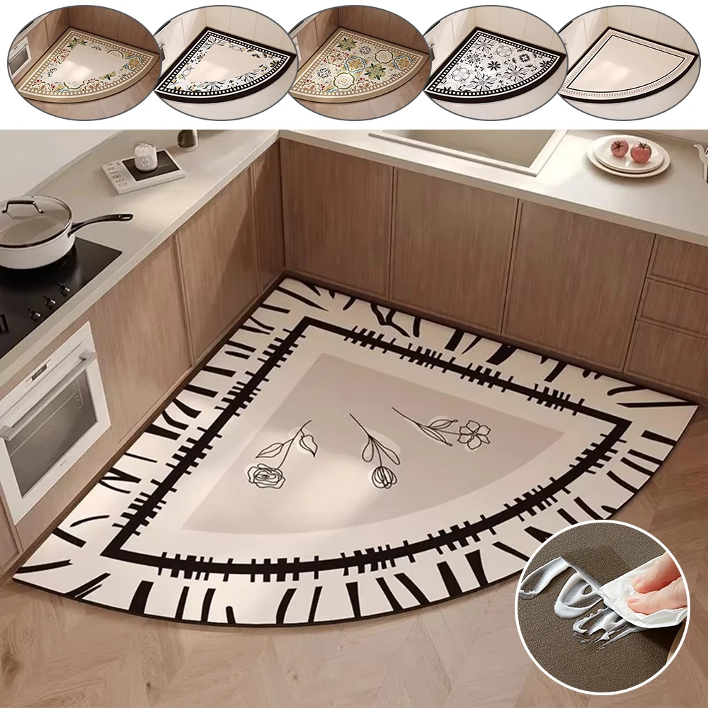 

Kitchen Rug Heart Shape Absorbent Floor Mats Non-slip Anti-oil Easy Care Kitchen Rugs Dustproof Toilet Entrance Diatom Mud Mat