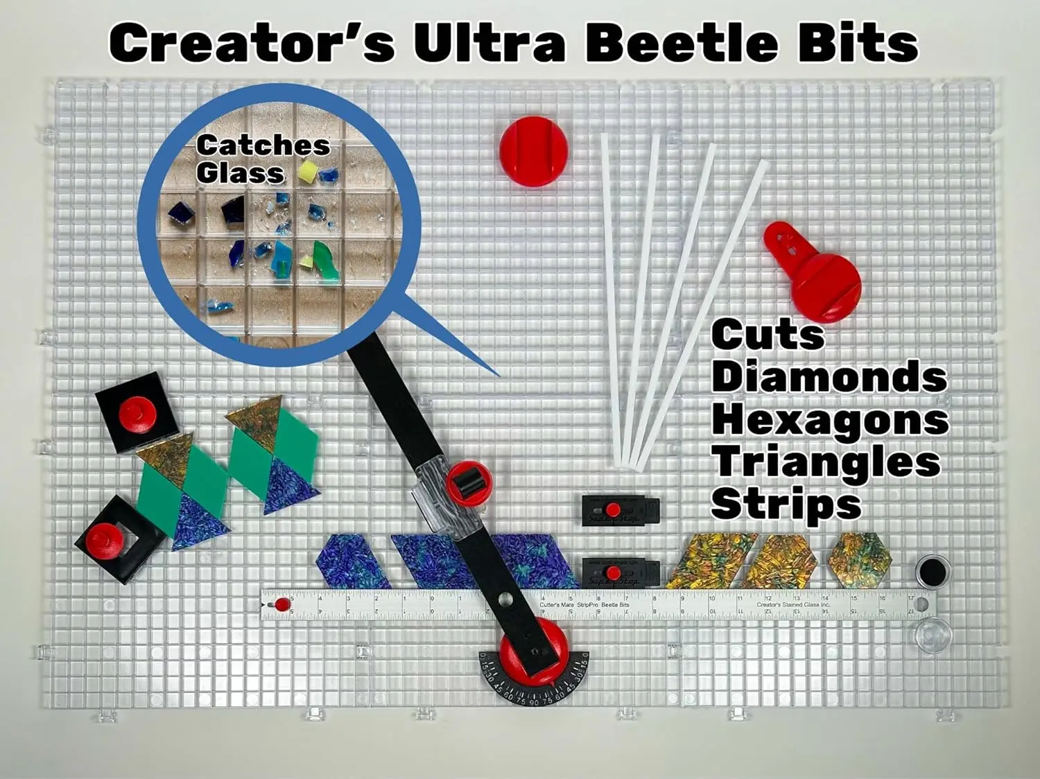 Everything Glass Cutting System - Complete with 6-Pack Waffle Grids and Push Button Flying Beetle Glass Cutter Included - Made i