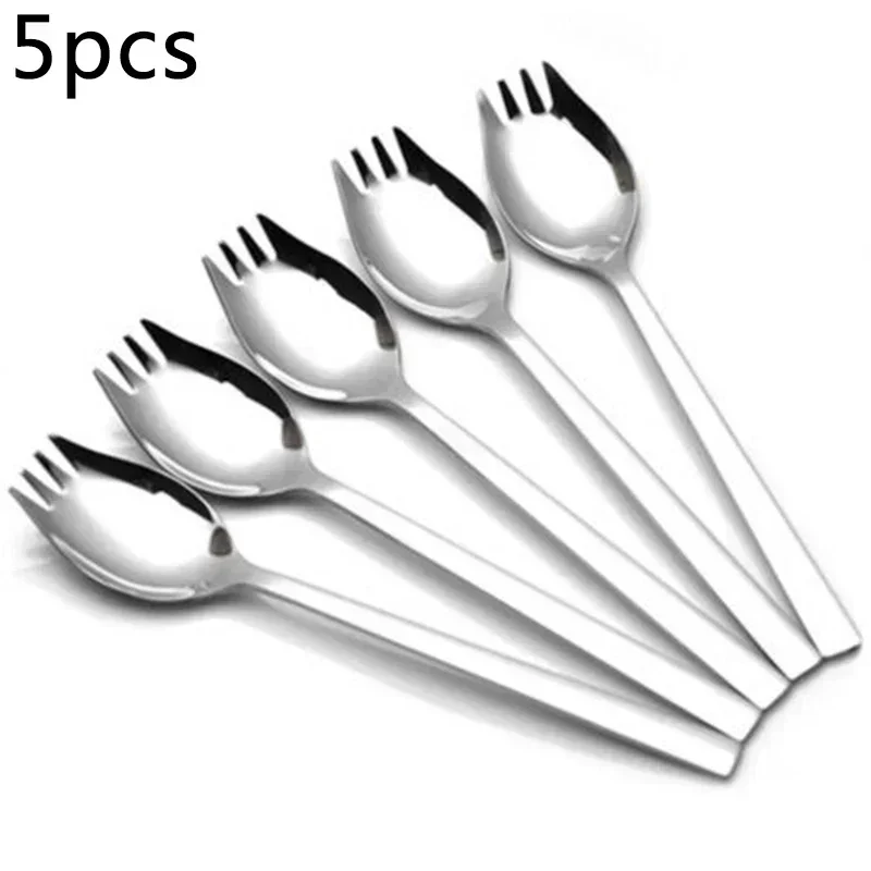 5pcs Stainless Steel Spork Soup Salad Noodle Spoon Fork Cutlery Tableware Anti-fall Corrosion Resistant Kitchen Accessories