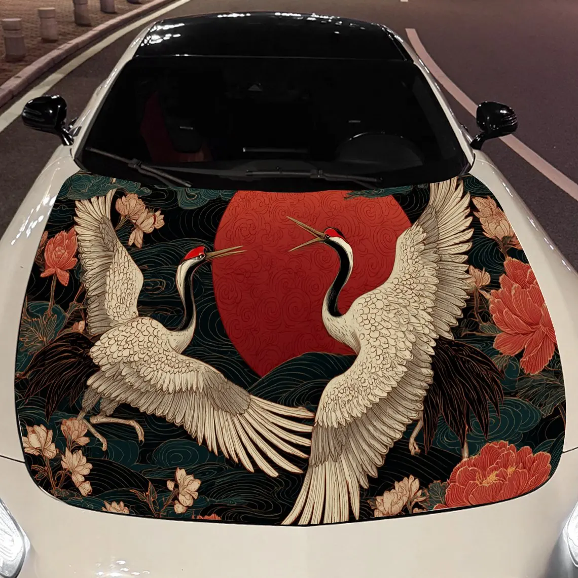 Naklejki na maskę samochodu z motywem retro żurawia, wodoodporne naklejki samoprzylepne z PVC na maskę samochodu, naklejki ochronne na maskę samochodu, Auto A