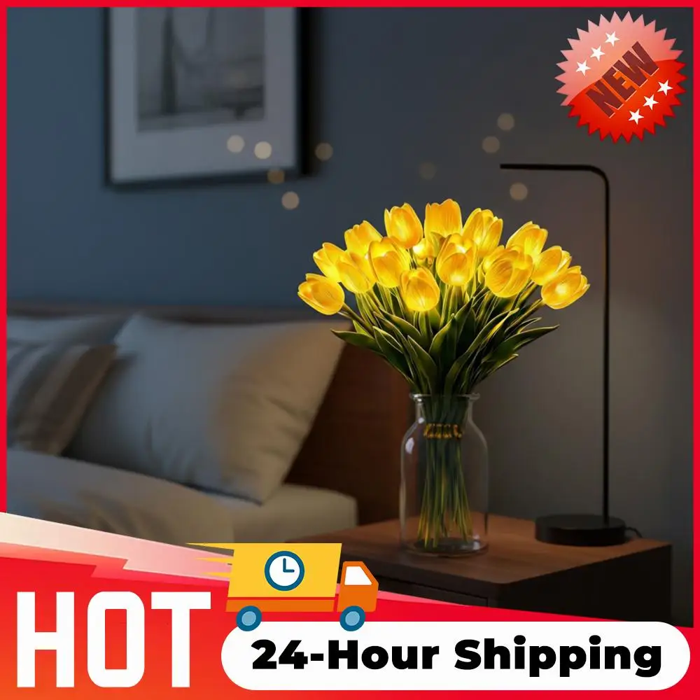 

15Pcs Flower Shaped Ambient Lamp Warm Light Adjustable Tulip Night Light Luminous Bouquet Ornament for Bedroom Bedside Decor