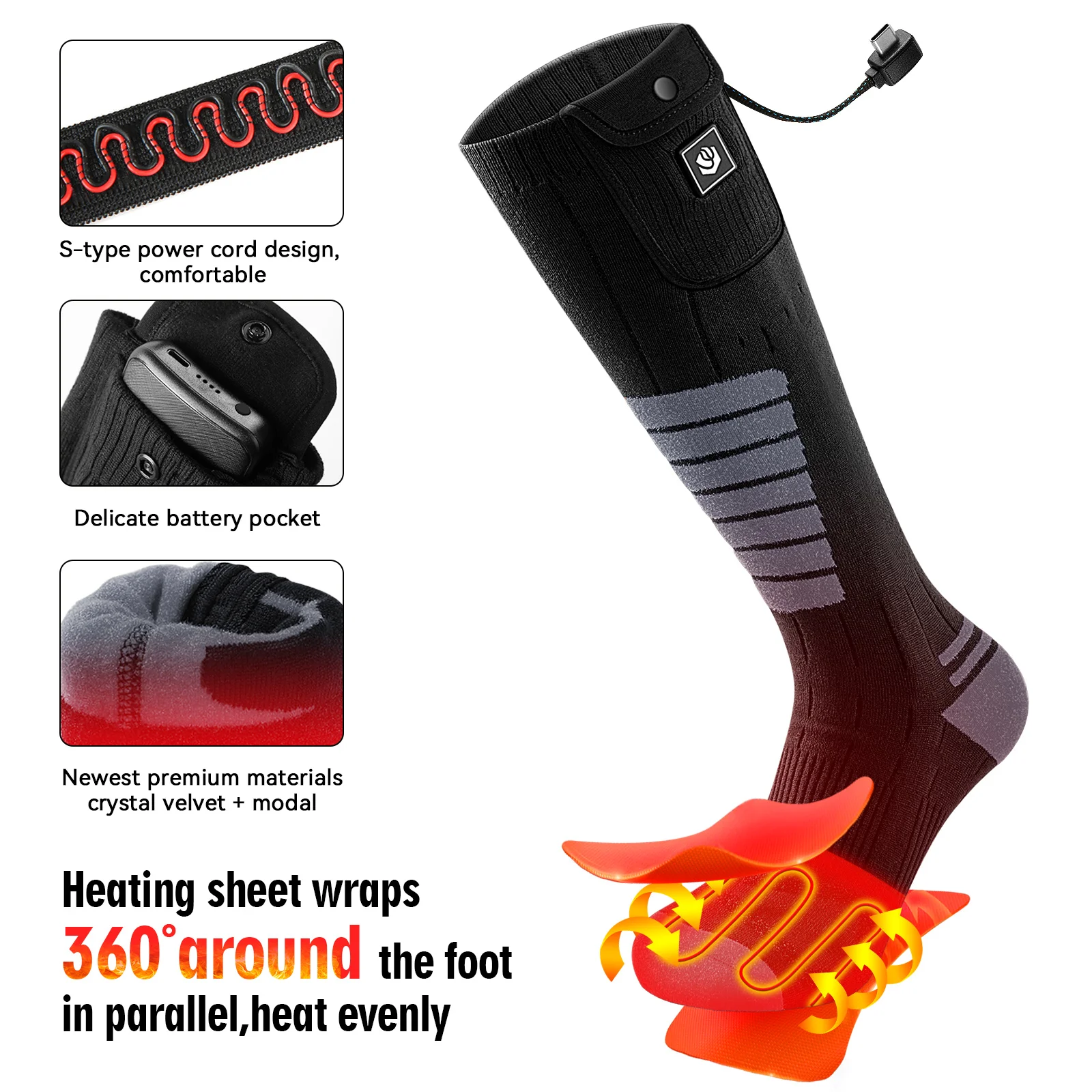 Rechargeable Smart APP Controlled Battery Operated Heated Socks Thick Crew for Skiing Comfortable Electric Self Heating Warming