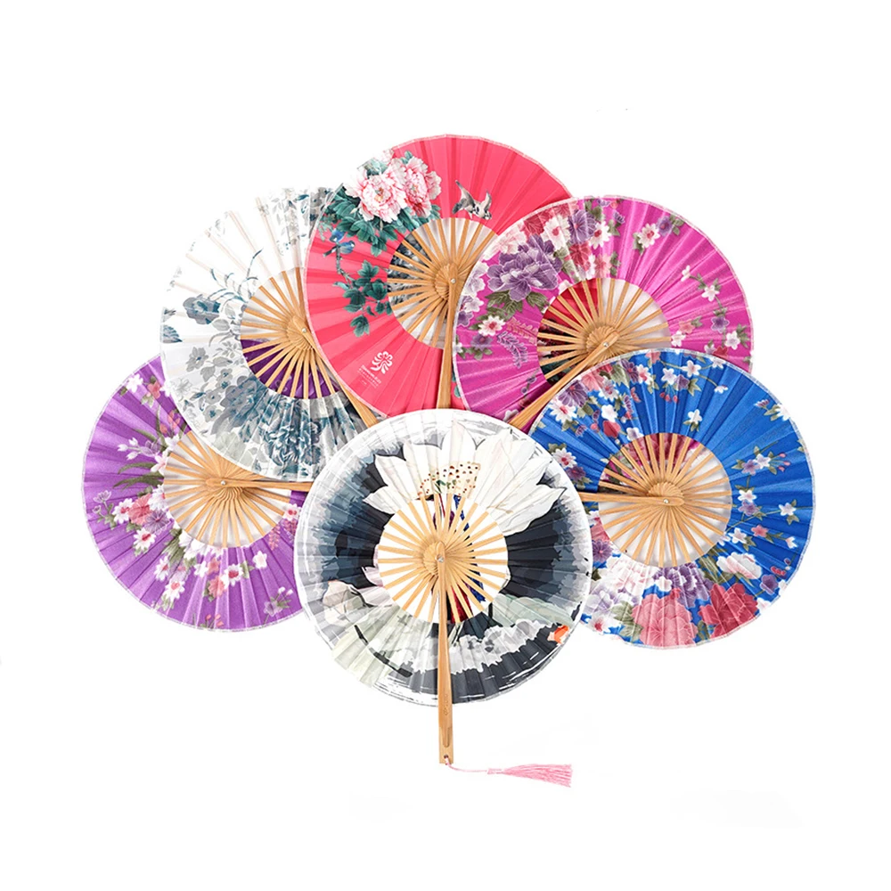 Japanese Sakura Folding Fan Portable Vintage Dance Round Hand Fan Wedding Party Party Clothing Accessories Home Decor