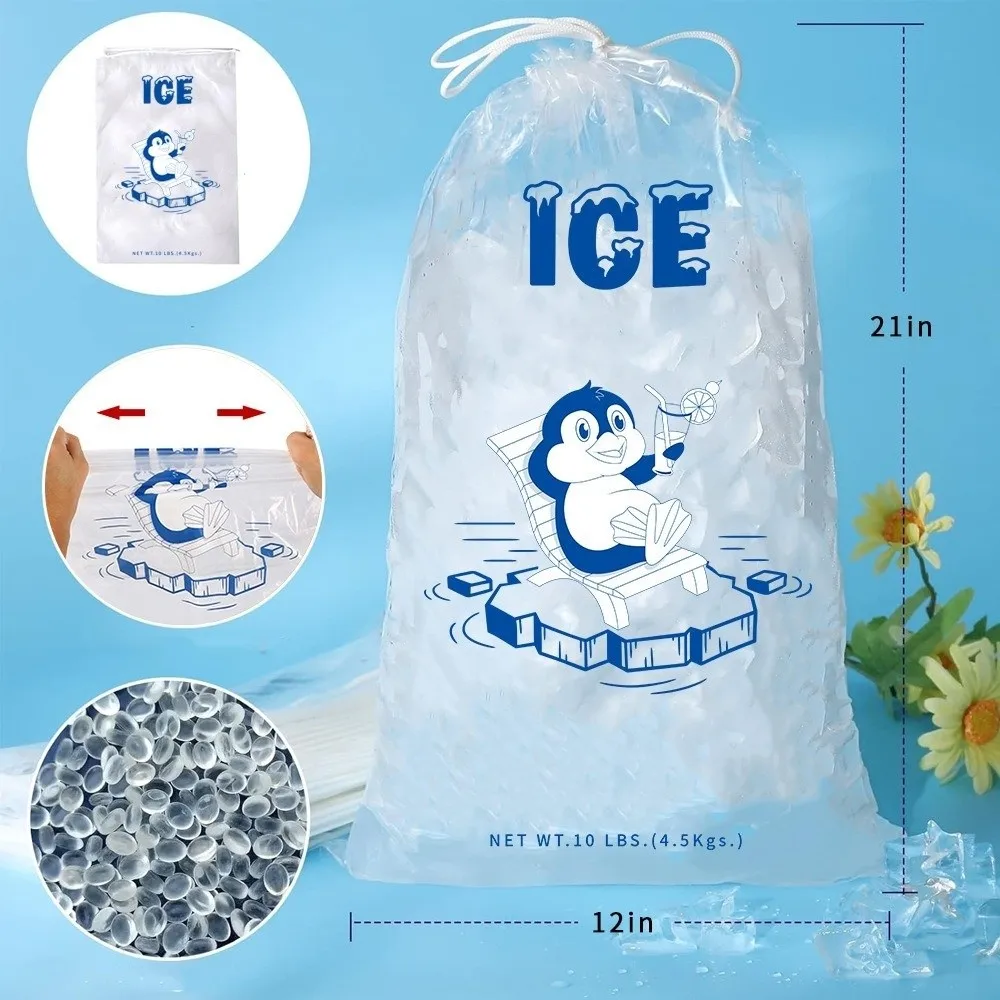 10Pcs PE Drawstring Ice Bags Reusable Large Capacity Ice Storage Bags Thicken Anti-Freezing Ice Freezer Bags