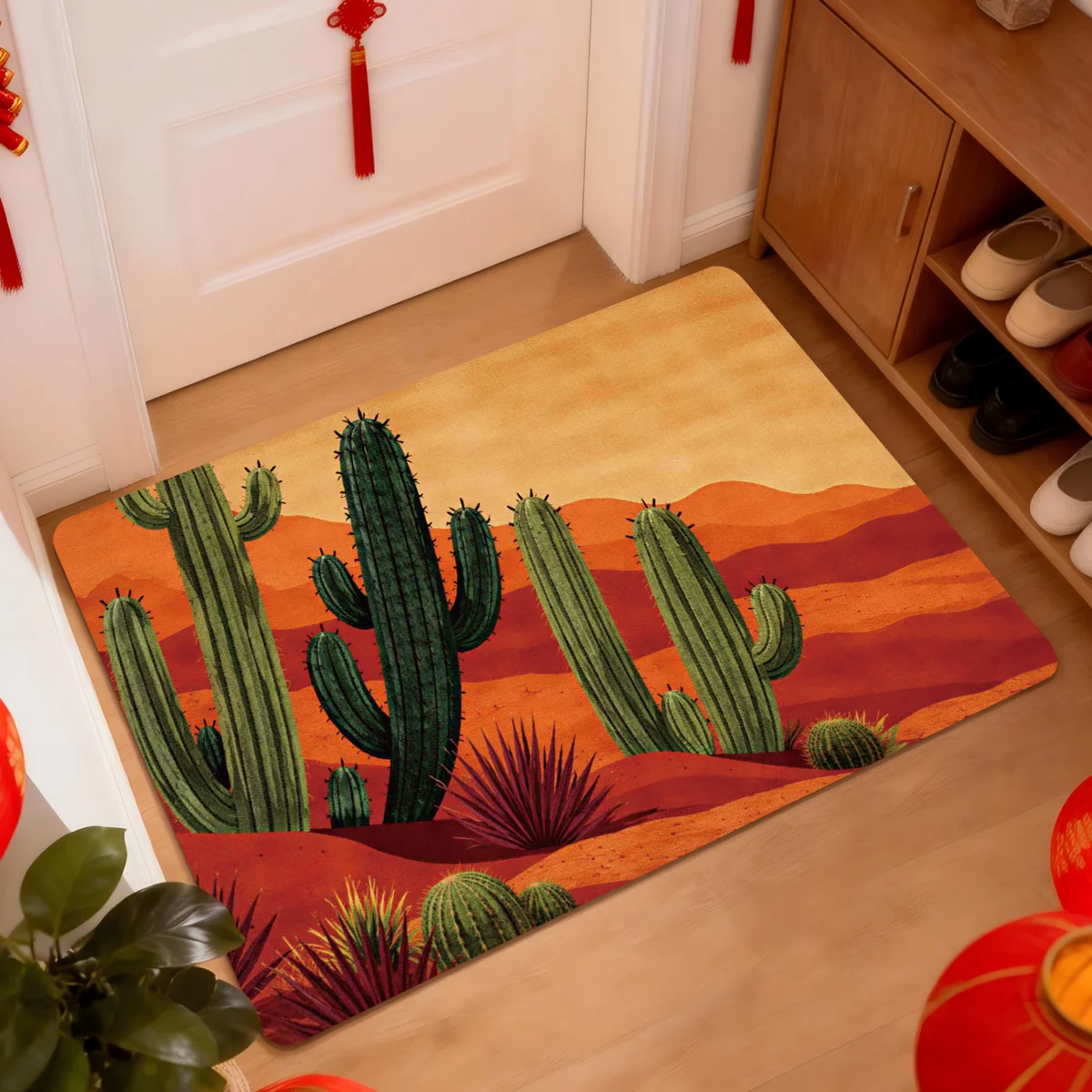 Premium Anti Slip Cactus Desert Doormat Outdoor Entrance Floor Mat for Boho Southwestern Rustic Home Decor Decoration Mat