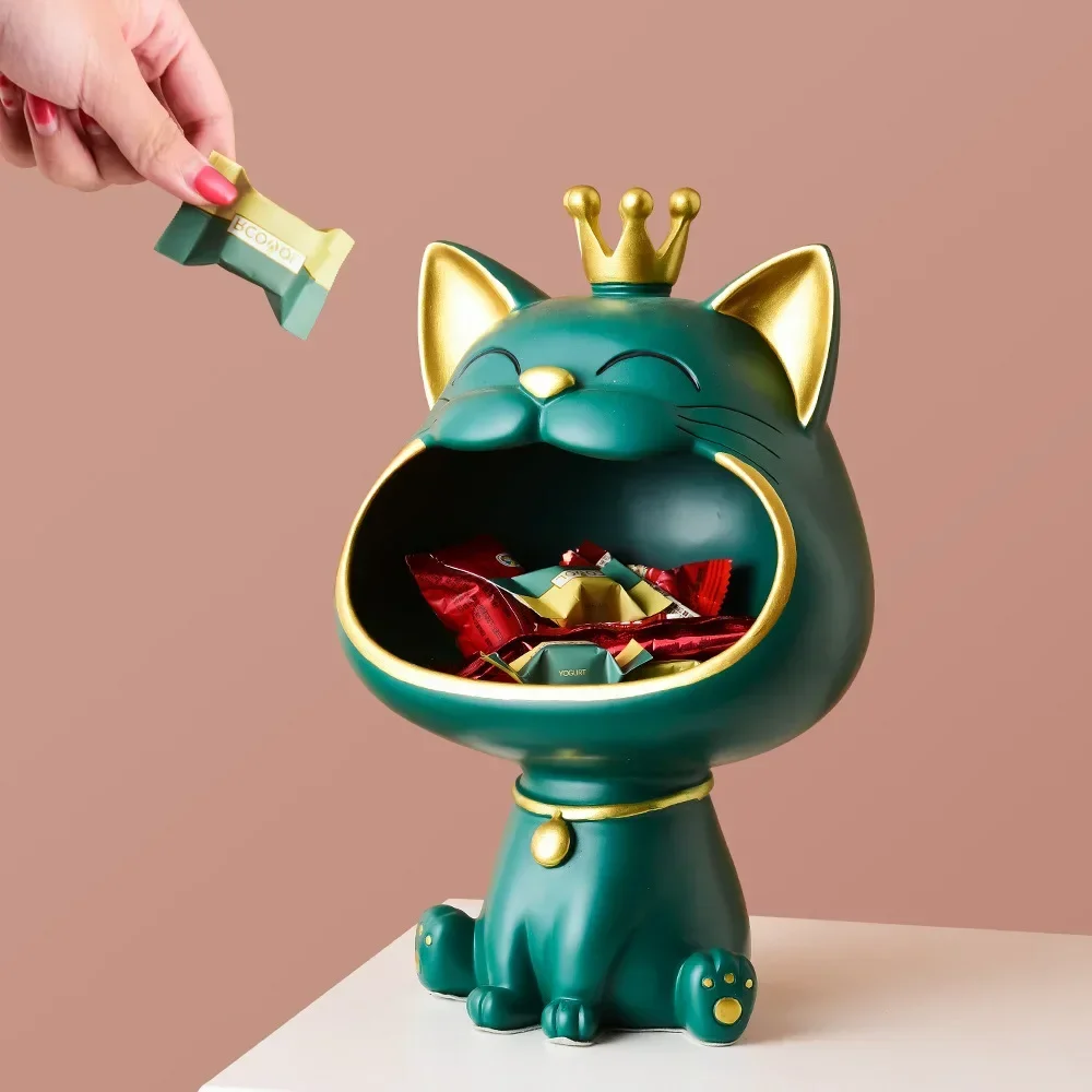 

2022 resin Lucky Cat Statue Sculpture Table Decoration Miniature Figurine Storage Box Modern Living Room Desk Home Decor