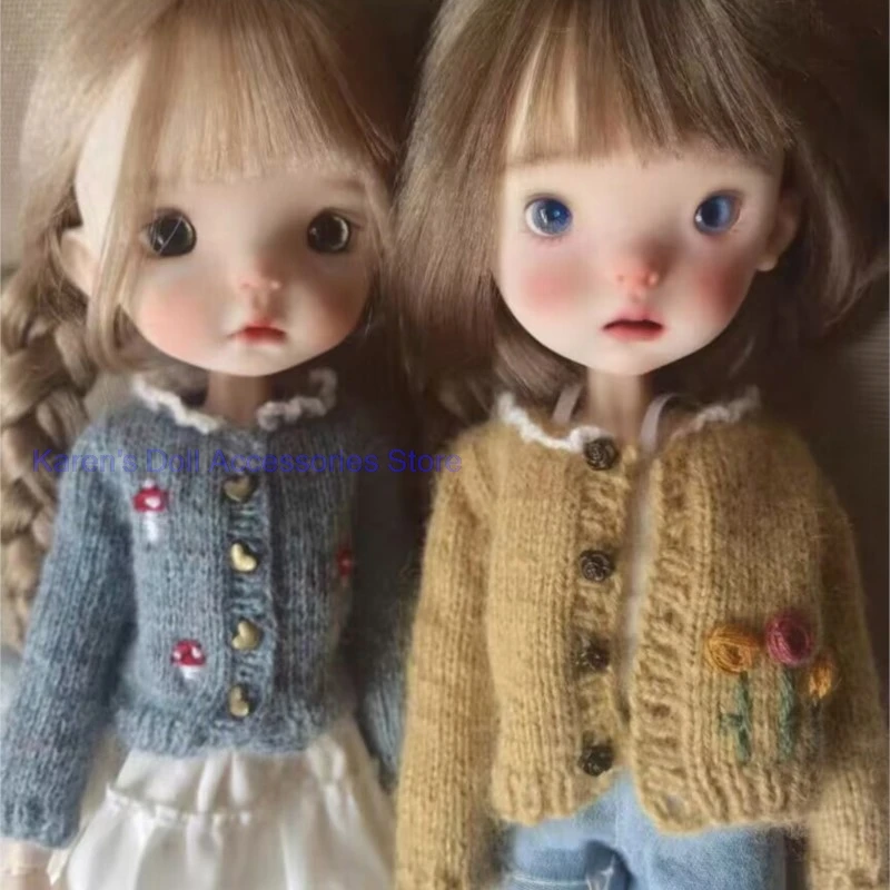 

2026 Blue Mushroom/Yellow Rose Embroidered Knit Sweater Cardigan for Blythe/landoudou(Fit for Lulu,ymy24,Ob22,24,26,zone, Jenny)