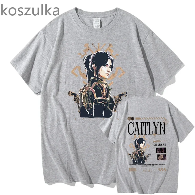 Arcane T shirt Caitlyn Kiramman T-shirts O-Neck Unisex Pure Cotton Fashion Fans Short Sleeve Shirts Gift Vintage Streetwear Tops image 5