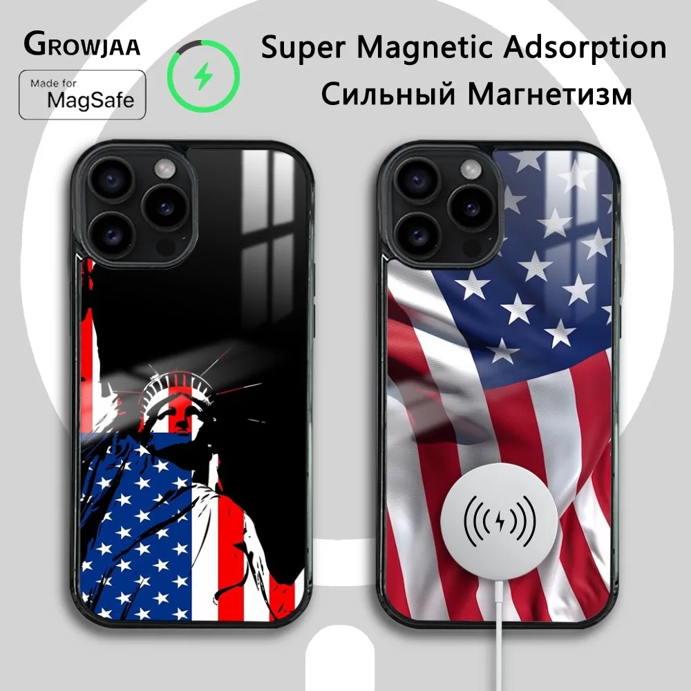 

A-American U-USA Flag Phone Case For iPhone 16 15 14 13 12 11 Pro Max Plus Mini Magsafe Mirror Wireless Magnetic Cover