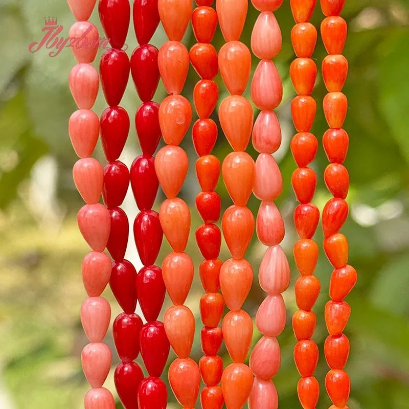 4x6/4x8/3x5mm Drop Red Pink Orange Natural Coral Stone Beads Strand 15 Inches for DIY Women Necklace Bracelets Jewelry Making