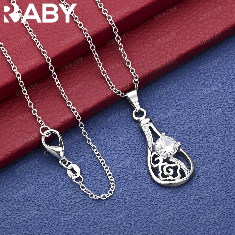 

URBABY 40-75cm 925 Sterling Silver Zircons Water Drop Pendant Necklace Charm Trend Birthday Gifts Fashion Party
