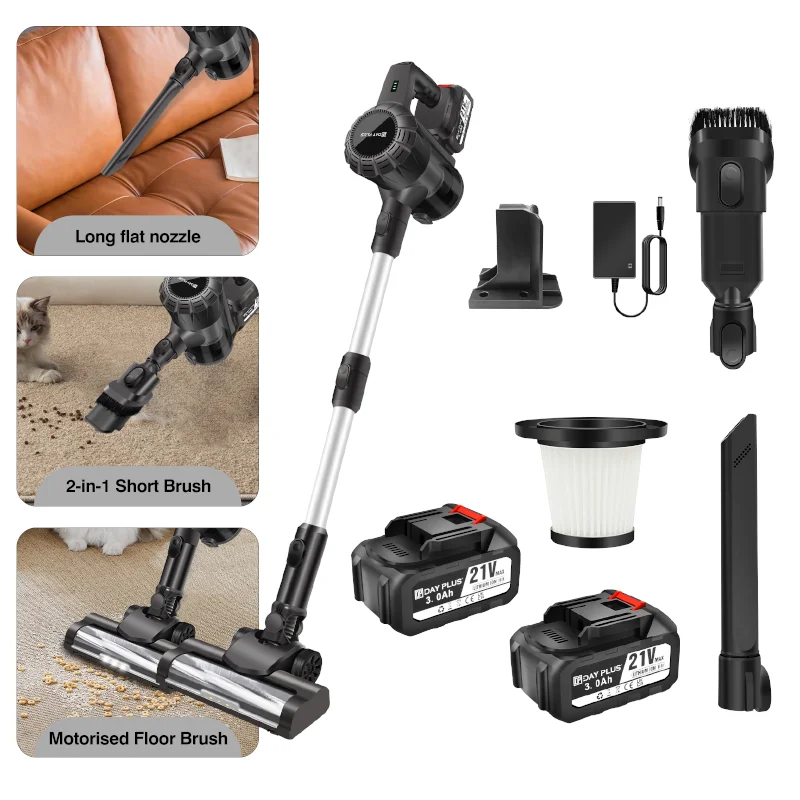 DayPlus Hoover sans fil avec affichage LED, aspiration puissante, nettoyage rapide, pour la maison/poils d'animaux/tapis/ sols durs