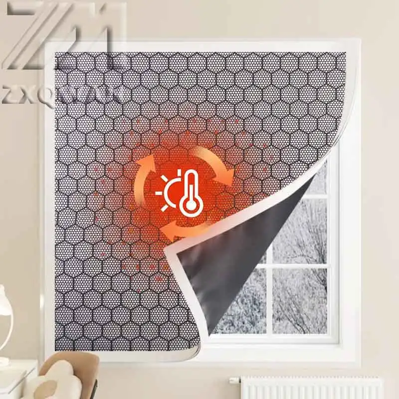 Custom Winter One‑Piece Heat‑Absorbing Thermal Window Sealing Curtain Blackout Capable Self‑Adhesive No‑Drilling Installation