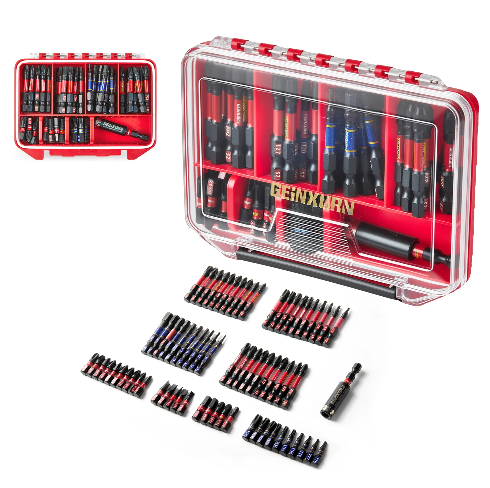Geinxurn Impact Screwdriver Bits Set,Case Storage Magnetic S2 Steel Multi Insert Power Bits Tips with Bit Holder and Nut Driver