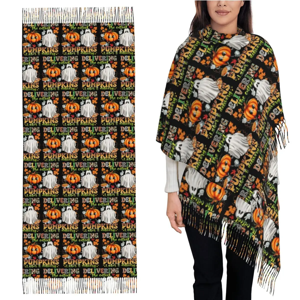 

Доставка самые милые тыквы. Правая и доставка. Шарф на Хэллоуин. Шарфы с кисточками. Шали и накидки. Длинная осенне-зимняя шаль.