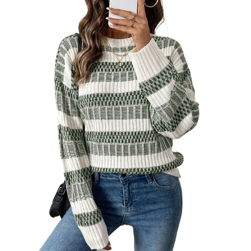 

Autumn New Knitted Round Neck Double Stripe Women's Sweater