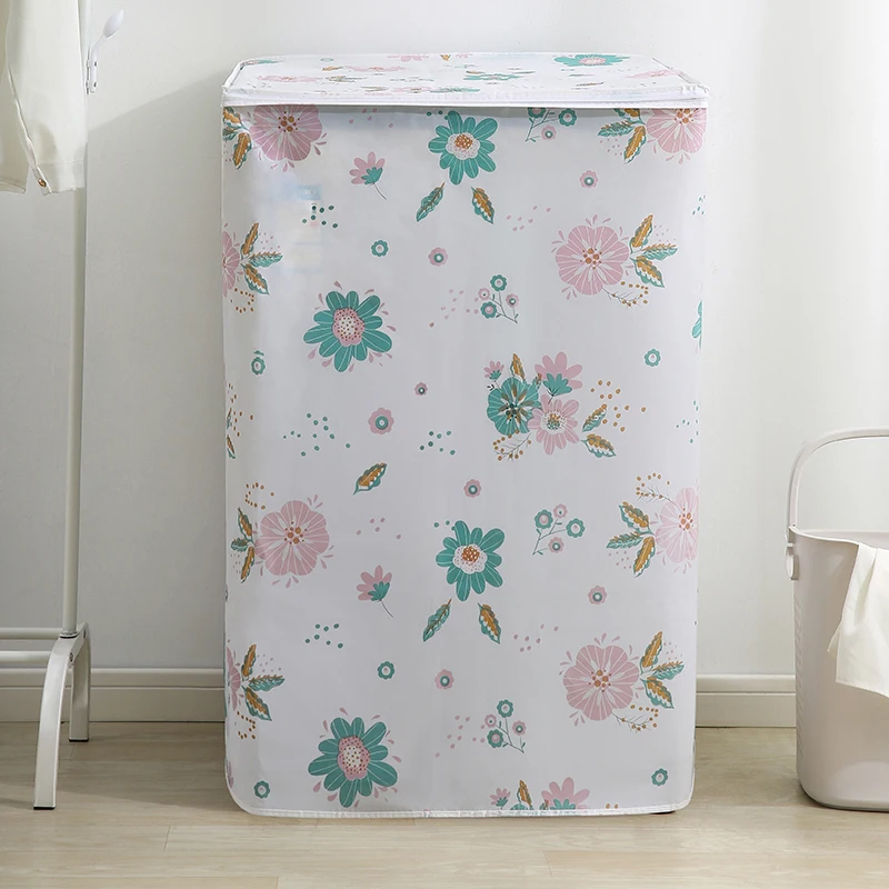 Washing Machine Protective Cover Print Floral Flip Washing Machine Dust Covers Multi-function Household Dust Cloth Waterproof