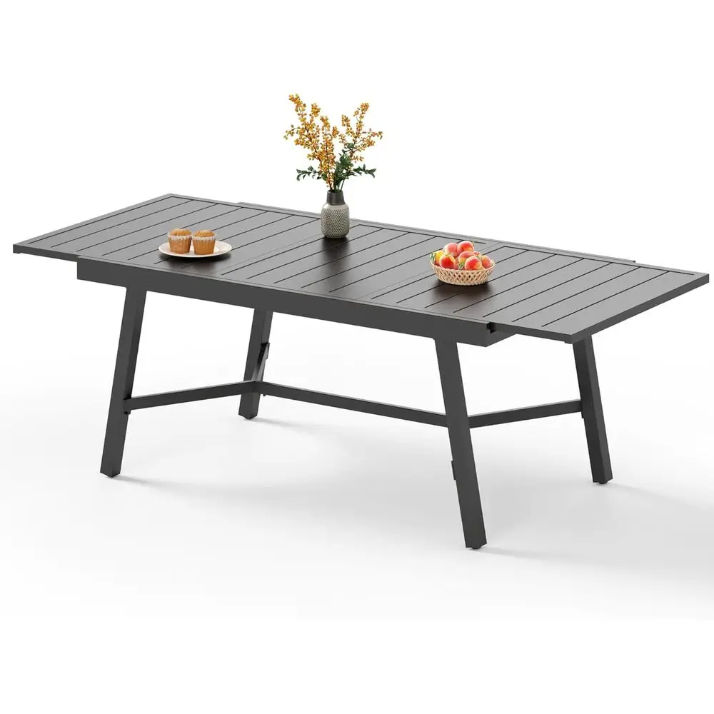 

Black Metal Expandable Outdoor Dining Table for 6-8, Adjustable Legs, Suitable for Patio or Garden