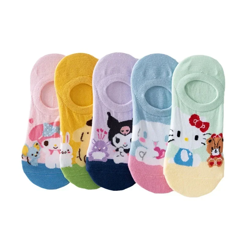 Kawaii Hello Kitty Invisible Female Boat Socks Cute Breathable Low Rise Socks Shallow Mouth Silicone Invisible Socks