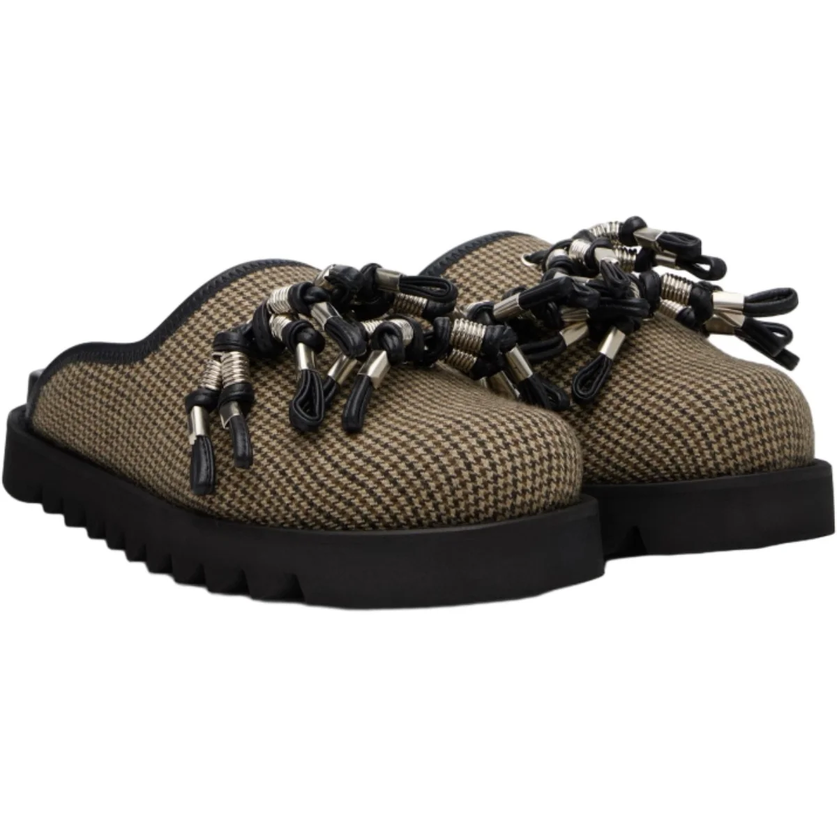 Men's Backless Mules Fashionable Slip On Flats Unique Metal Tassel Detail Chunky Platform for Comfort Casual Shoes Spring Autumn