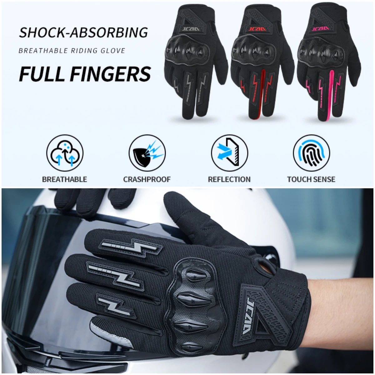 

JCAA Summer Full Finger Gloves Wear-resistant Anti-fall Motorcycle Gloves Touch Screen Motorbike Gloves Motocross Guantes Moto