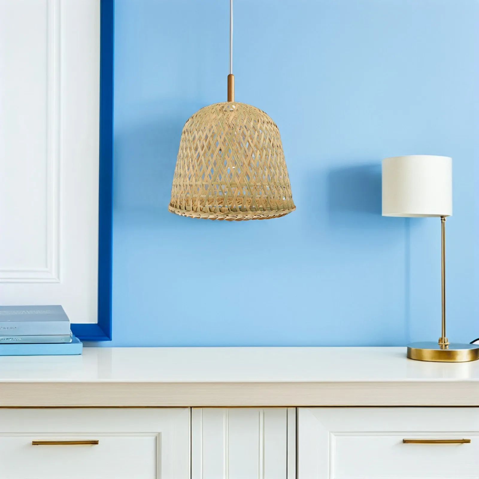 2Pcs Woven Bamboo Lamp Shade Rustic Decorative Light Diffuser Easy Install Replacement Lampshade for Pendant Hanging Ceiling