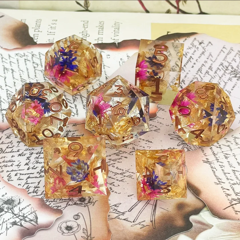 7Pcs Resin material dice Dried flower series Polyhedral multi-color digital decorative game Party board game Entertainment dice