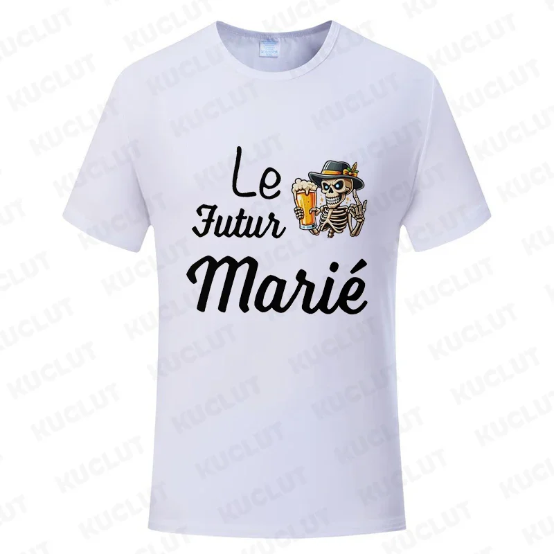Evg Futur Marié Team Groom Squad Best Man T Shirt da uomo Single Farewell Tees Bachelor Party Maglietta Matrimonio Birra Scheletro Top