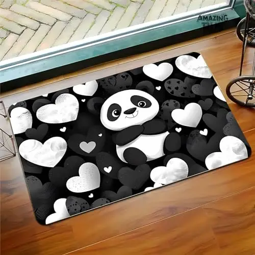 Entrance Door Mat Multi Pose Mascot Silhouette Bold Graphic Typography Print Textured Dark Charcoal Base for Welcome Floor