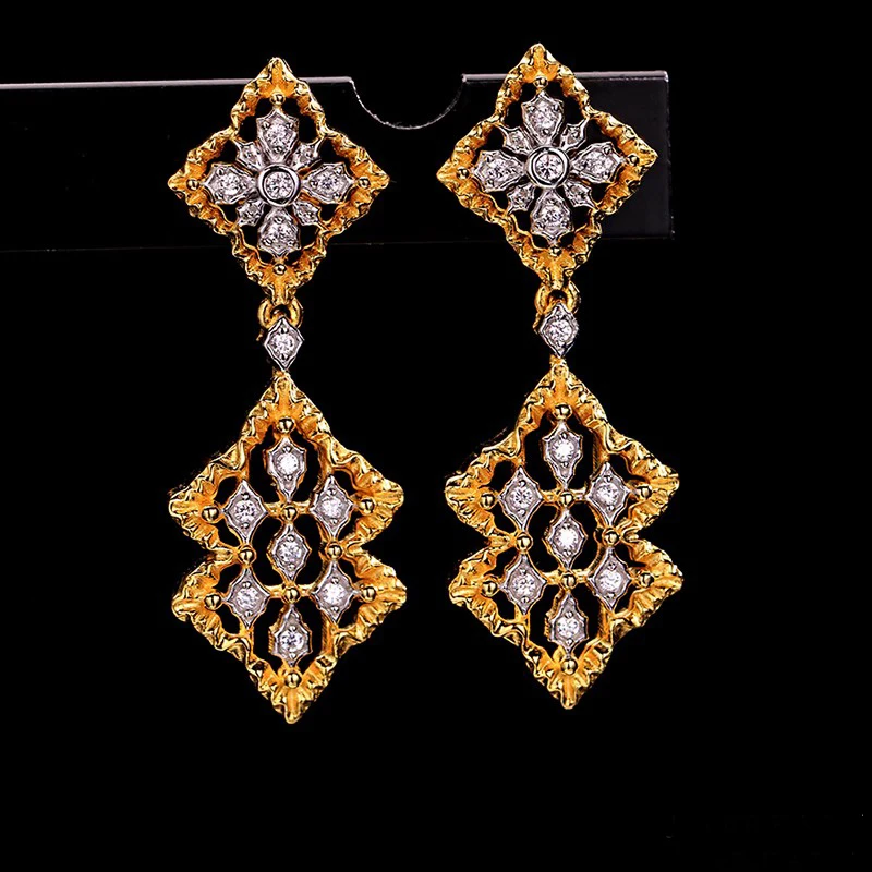 

925 silver gold-plated hollow design, retro brushed earrings