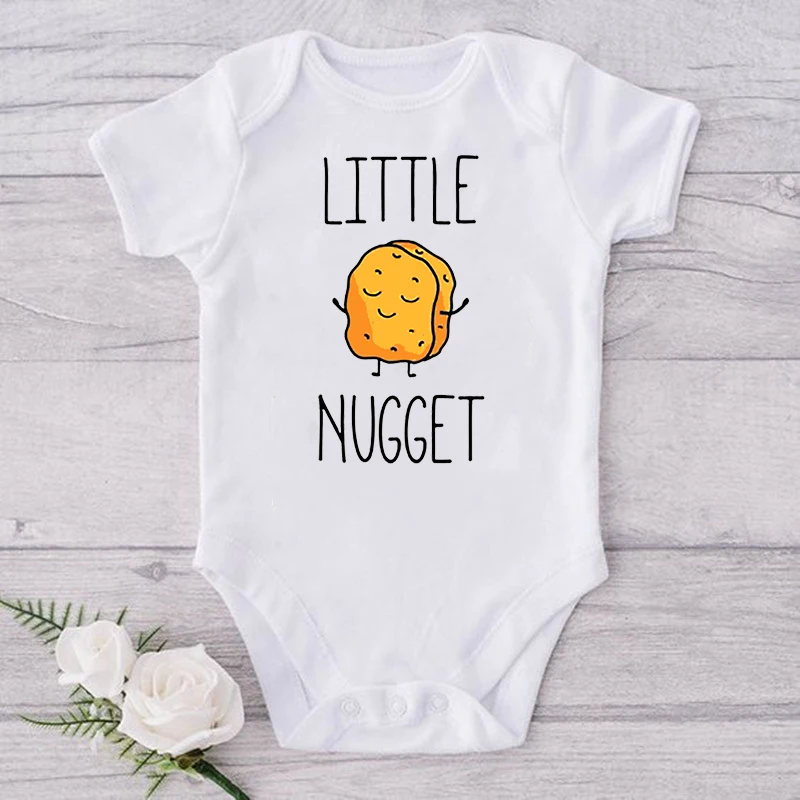 

Little Nugget Baby Announcement Newborn Baby Bodysuits Summer Boys Girls Romper Body Pregnancy Reveal Clothes Infant Shower Gift