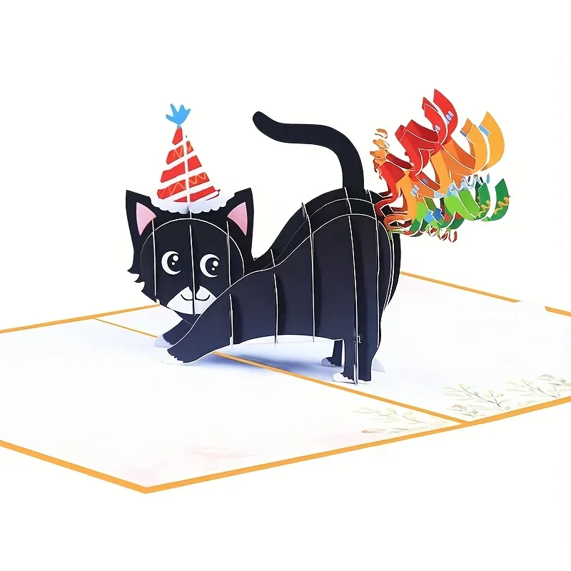 Happy Birthday Pop-up-Karte mit Umschlag Postkarte 3D Schwarze Katze Geburtstagskarte Hochzeitseinladungen – Detail 1