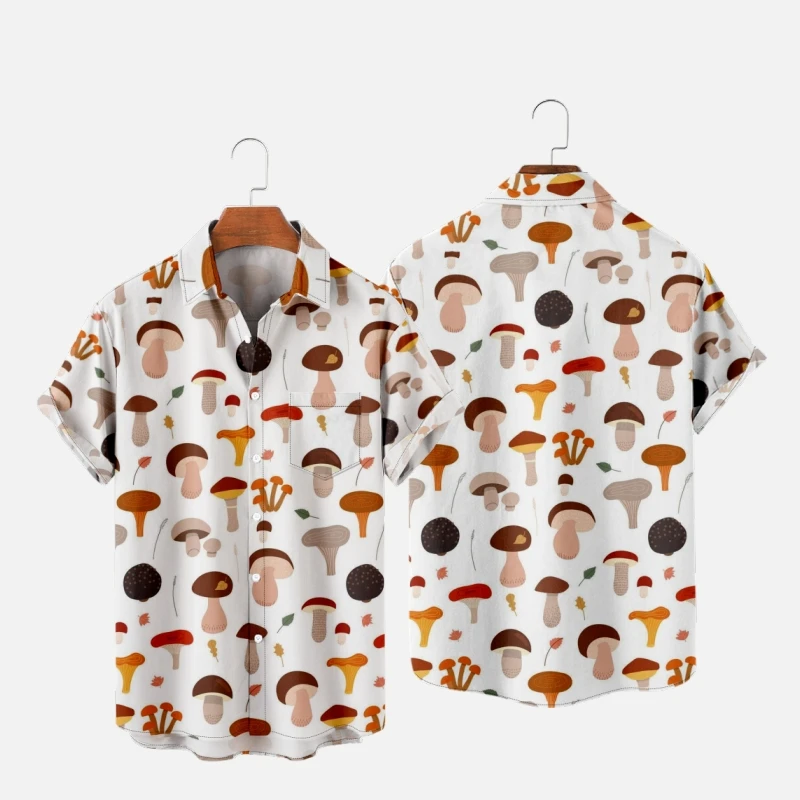 

Men's Fashion Hawaiian T-Shirts Mushroom 3D Print Cozy Casual One Button Shirts Short Sleeve Beach Oversized Clothes 6