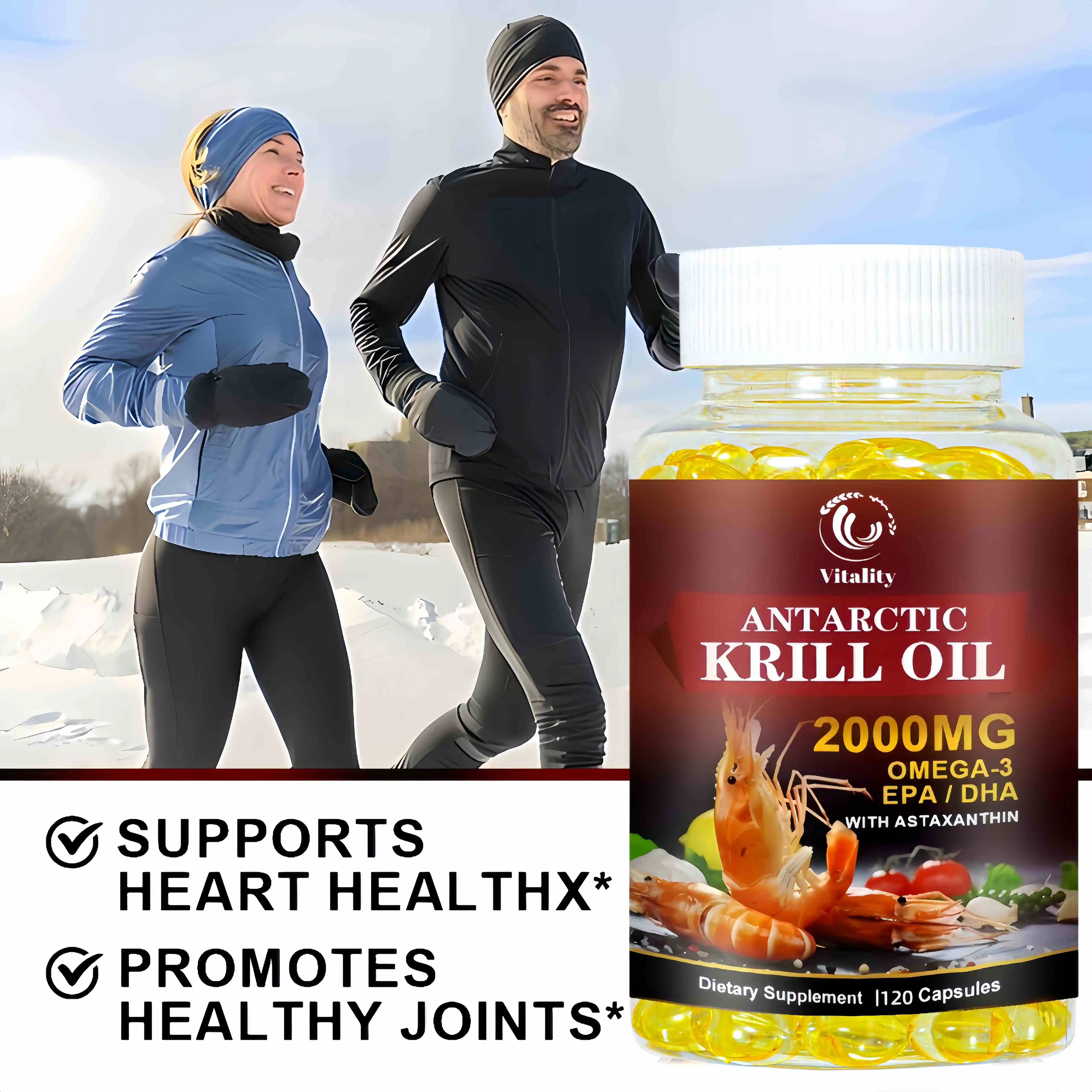 Antarctic krill แคปซูลน้ำมัน2000มก. กับ Omega-3s EPA, DHA, astaxanthin และ phospholipids, Non GMO - 120 Softgels