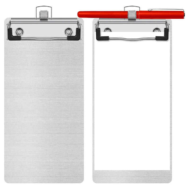 Metal Aluminum Clipboard with Pen Holder 4.1 x 8.4 Inch Mini Aluminum Pocket Clipboard A5 Clipboard for Office School