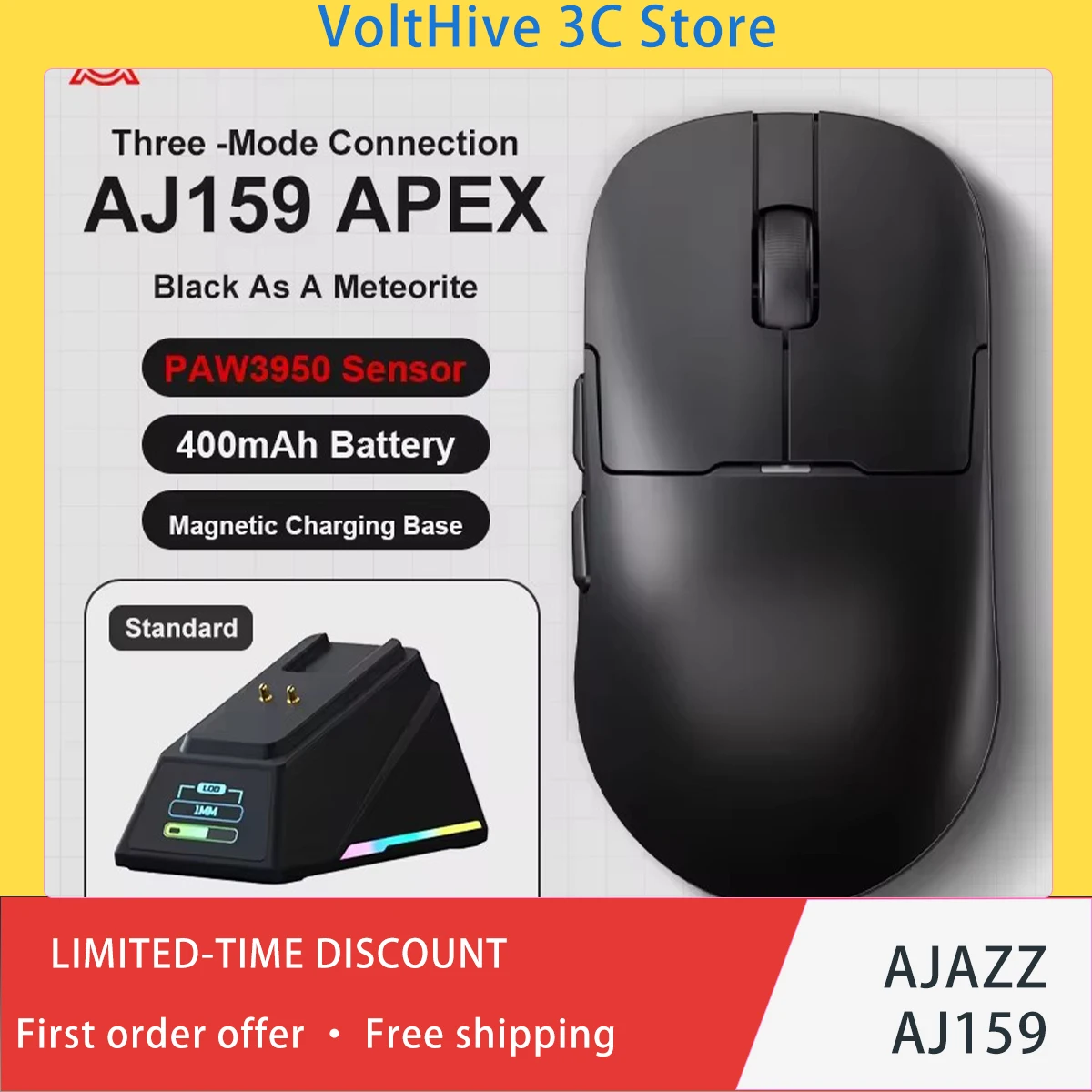 AJAZZ AJ159 APEX PRO Wireless Gaming Mouse Rechargeable PAW3950 30K DPI RGB Magnetic Charging Base for PC E‑Sports Gamer Gifts