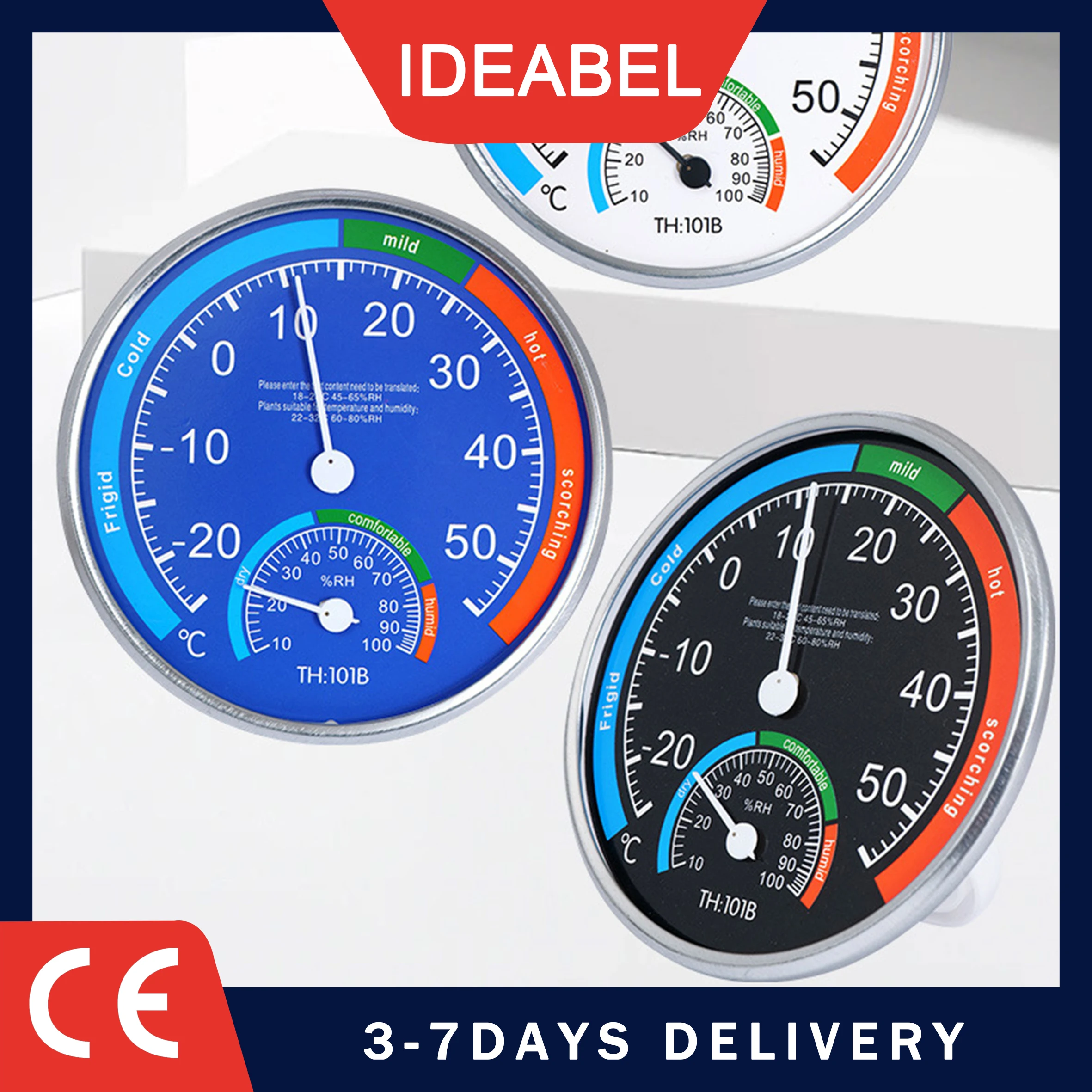 IDEABEL Thermometer Hygrometer Thermo Analog Humidity Indoor Climate Control Home Office Outdoor Garden Restaurant Measuring