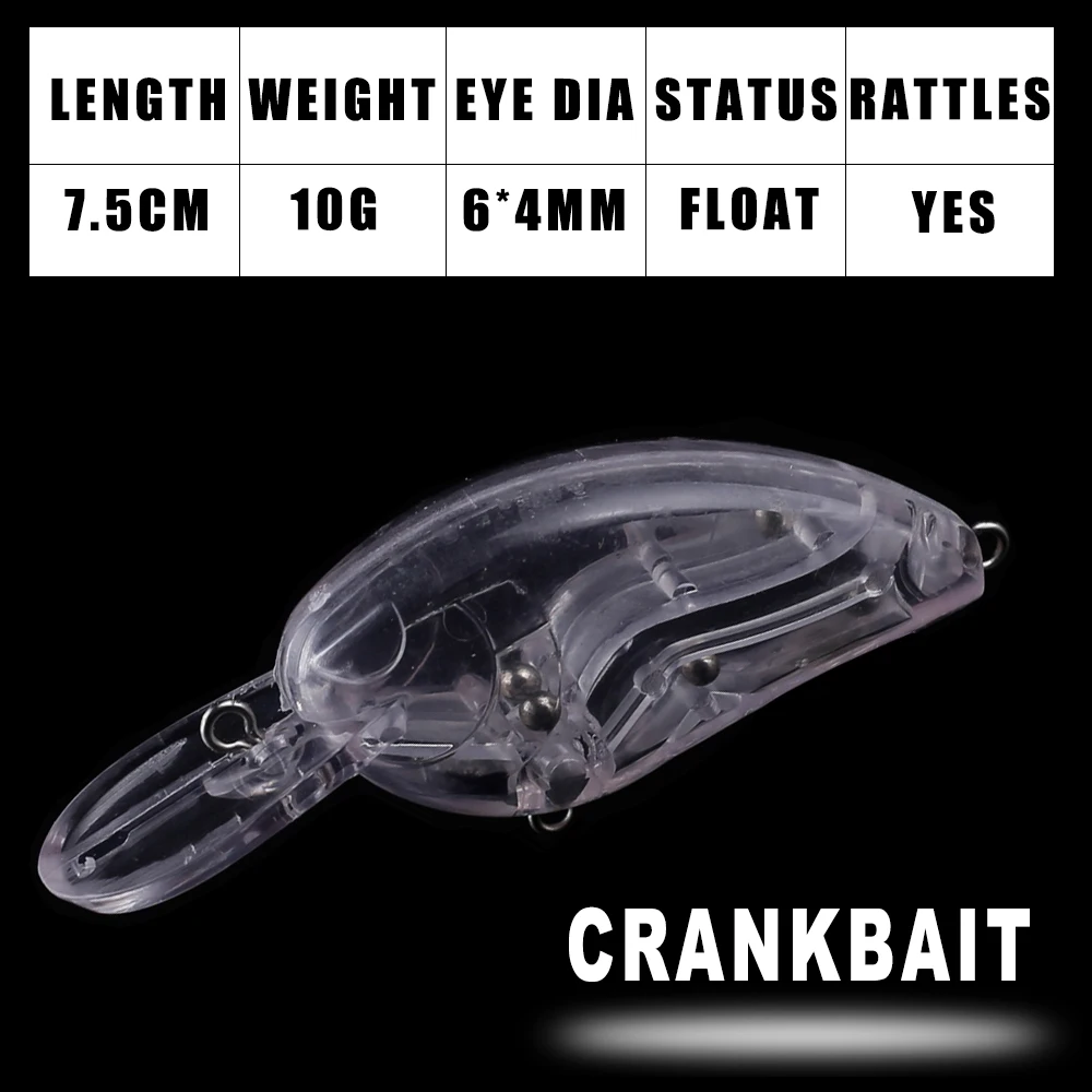 Dr.Holife-señuelo flotante Crankbait sin pintar, cebo en blanco de 7,5 CM y 10G, cuerpo de agua media con sonajeros para cebos artesanales, 20 unidades por lote